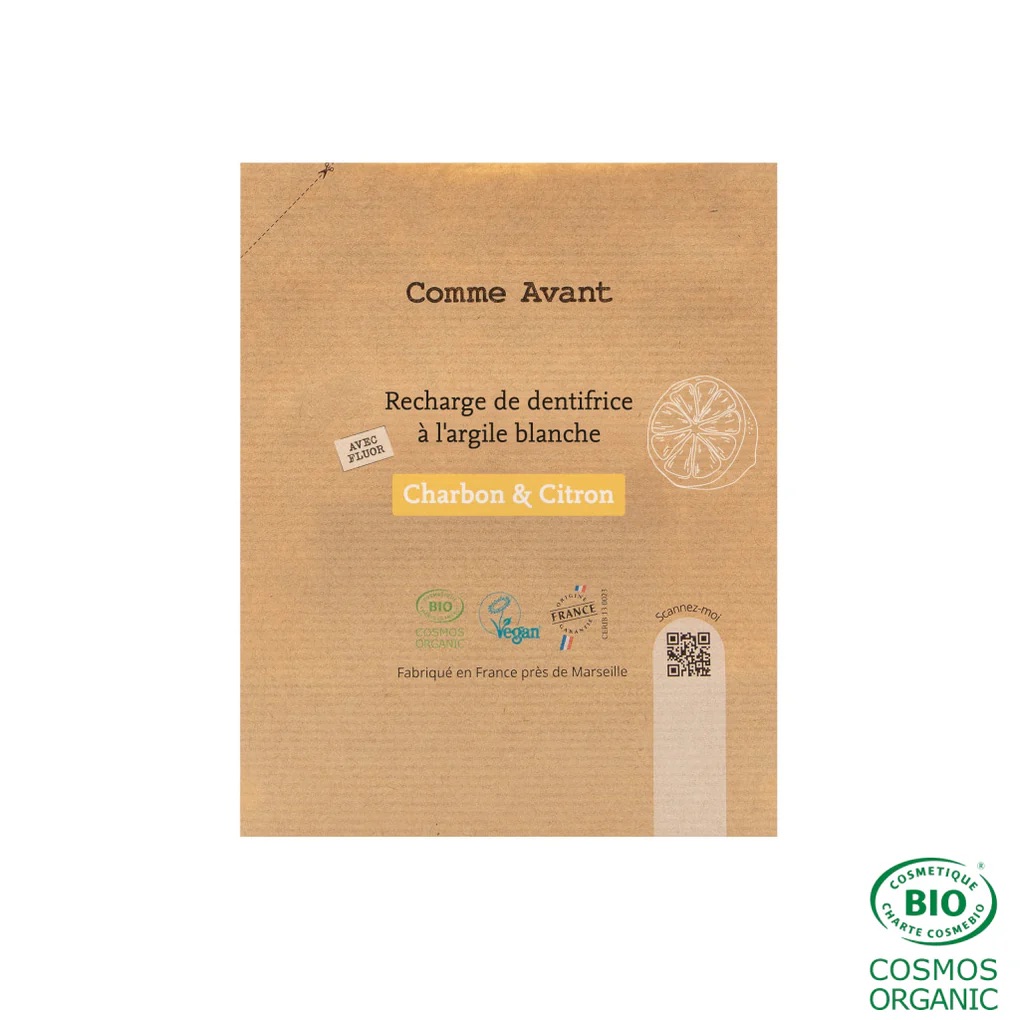 Dentifrice en pâte au charbon végétal et citron -recharge de dentifrice